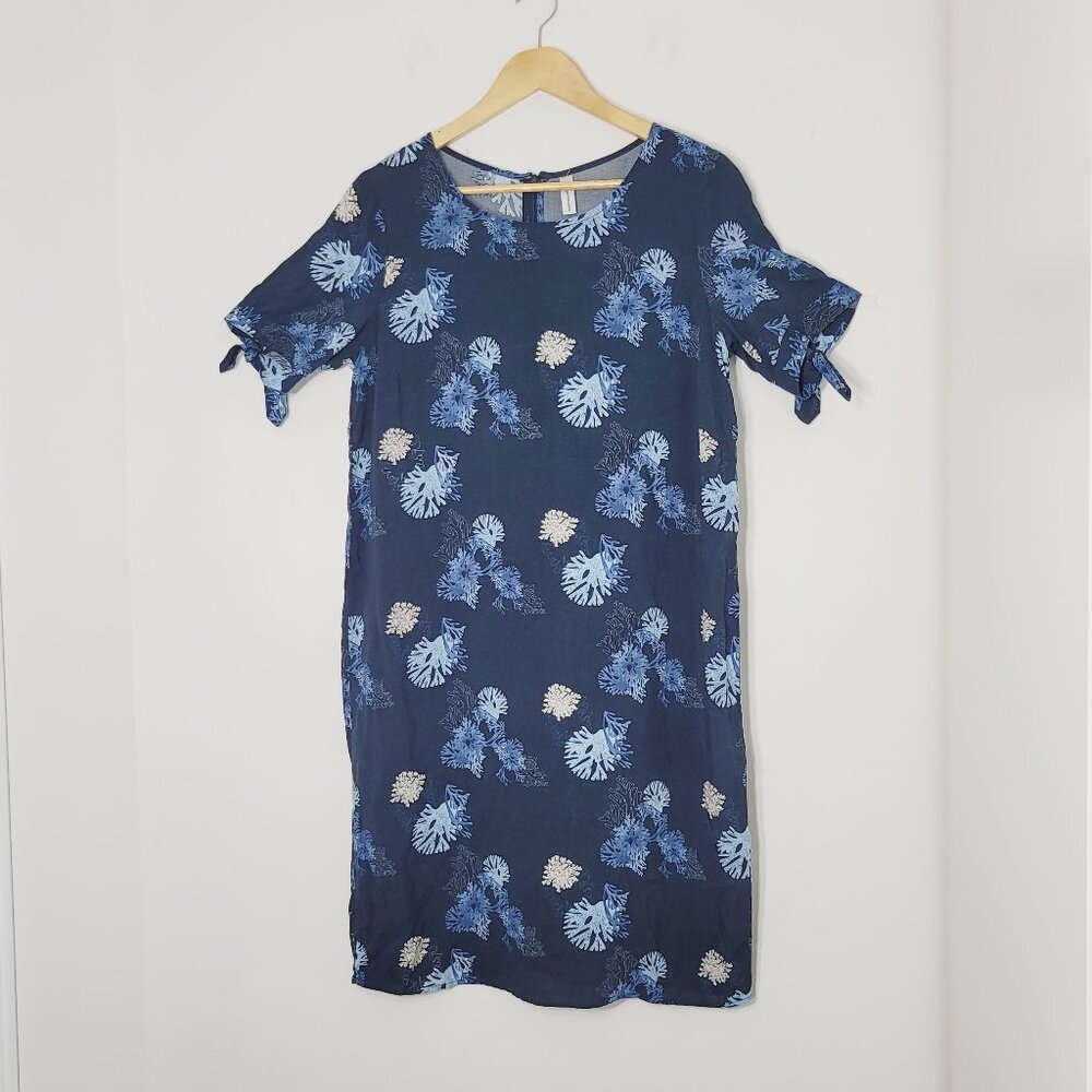 Soyaconcept Women's Blue White Coral Print Short Sleeve Lightweight Dress Size S